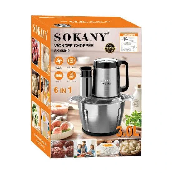 Sokany 6in1 Stainless SK-06019 Steel Wonder Chopper 3 Ltr